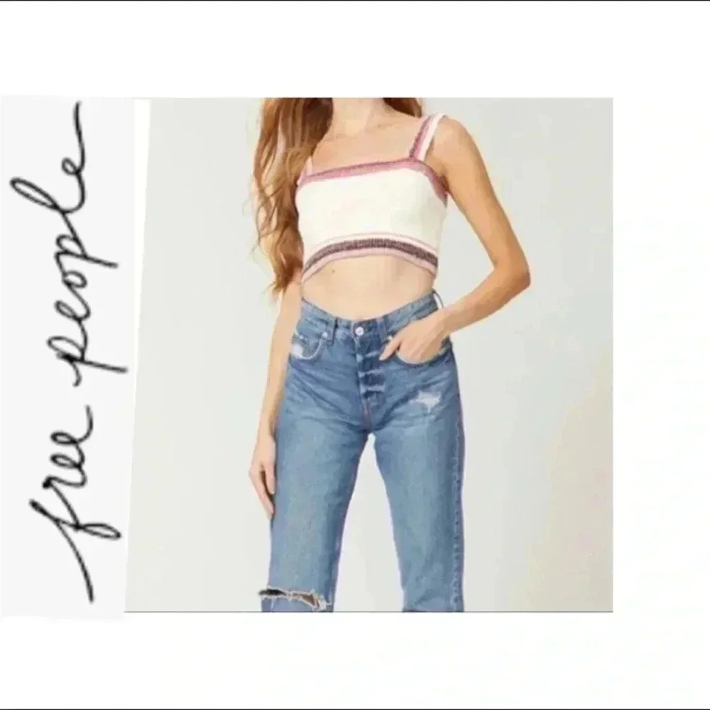 🆕Free People In The Sun Brami Knit Crop Top Sweater Boho Soft L🆕